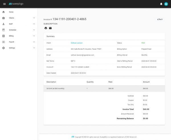 Invoice Clients - Billing - Sweep&Go