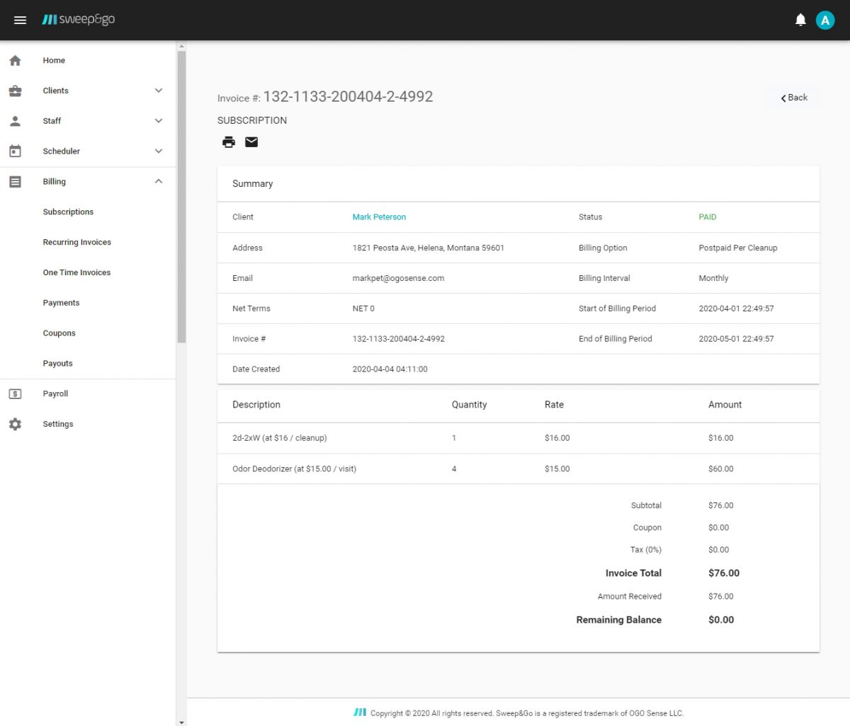 Invoice Clients - Billing - Sweep&Go